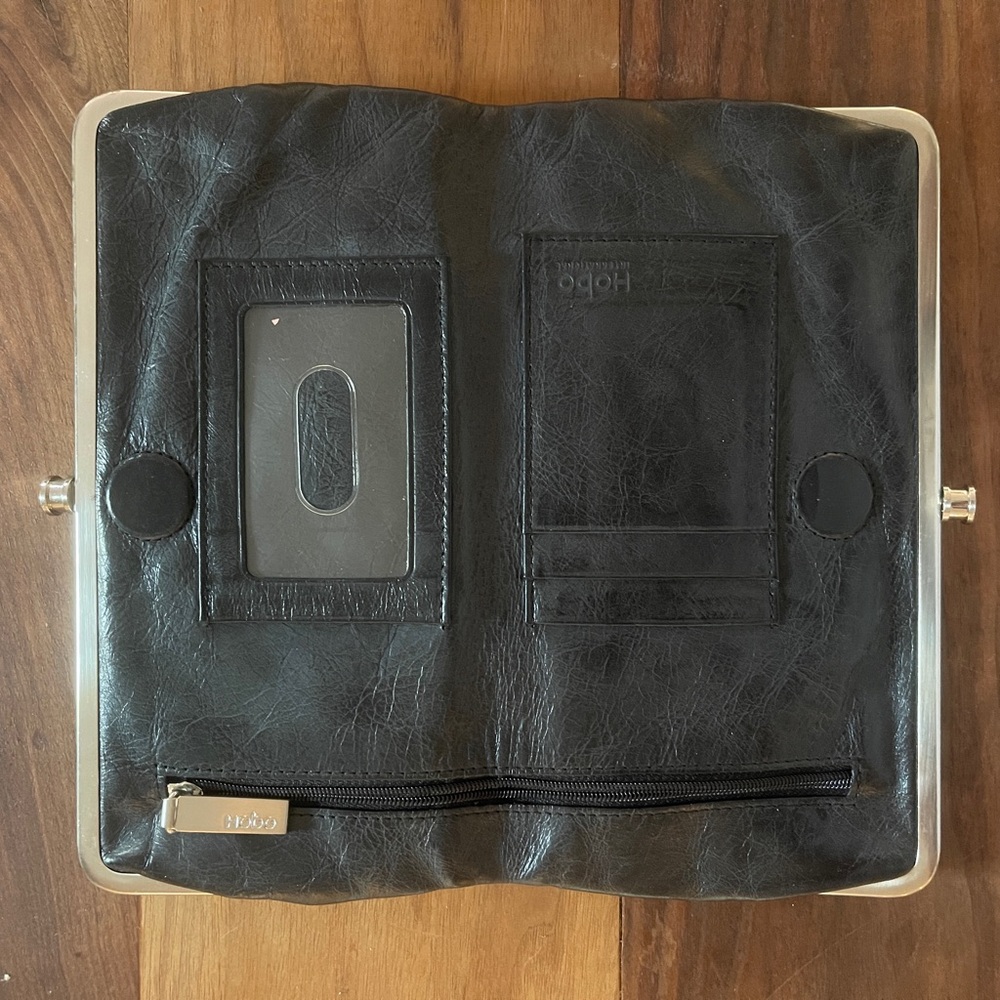 HOBO Black Patent Leather Clutch Wallet